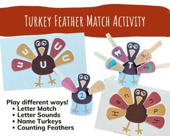 Turkey Feathers Letter Match Name Recognition Counting Thanksgiving