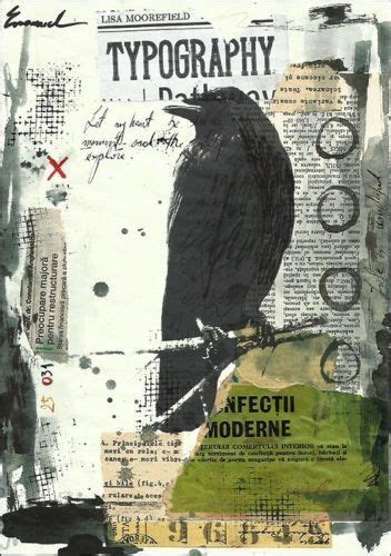 Original Mixed Media Art Collage Raven Crow Art Painting Signed M