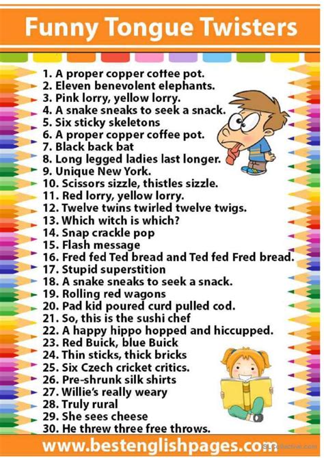 Amazing And Funny Tongue Twisters English Esl Worksheets Pdf And Doc