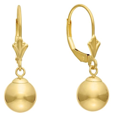 14k Gold 8mm Ball Dangle Leverback Earrings Art And Molly