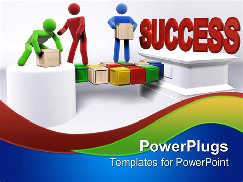 Powerpoint Template Three 3d Figures Working In Team To Achieve