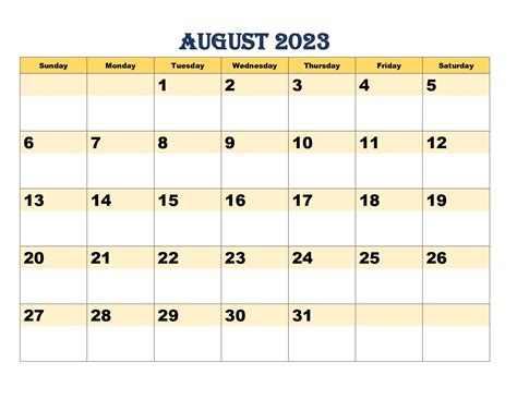 August 2023 Calendar Printable Pdf Blank Templates Free