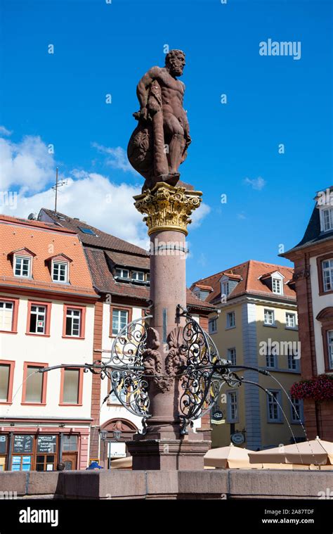 Statue Of Hercules In The Market Place In Heidelberg Southwest Germany