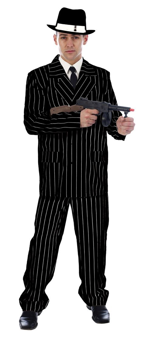 Gangster Black Pinstriped Suit Mens Fancy Dress 1920s Mafia Adult