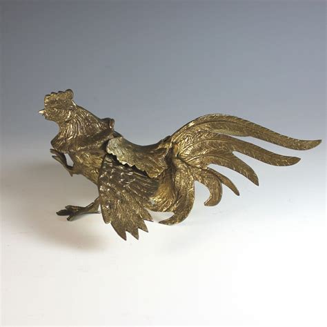 Vintage Pair Of Small Brass Fighting Roosters Cocks From