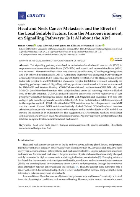 Pdf Head And Neck Cancer Metastasis And The Effect Of The Local