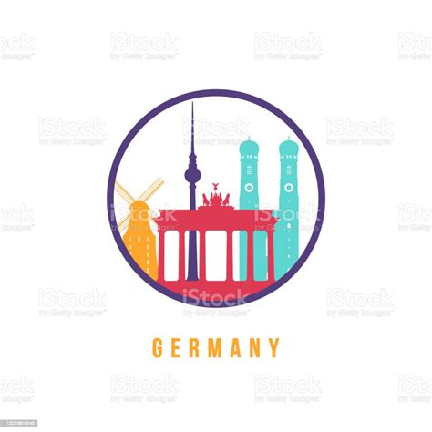 Famous Germany Landmarks Silhouette Colorful Germany Skyline Round Icon