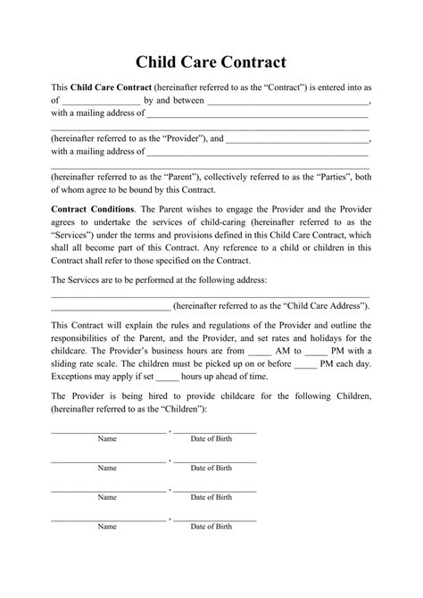 Child Care Contract Template Fill Out Sign Online And Download Pdf
