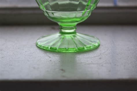 6 Vintage Green Depression Glass Sherbets Block Optic Circa 1930s