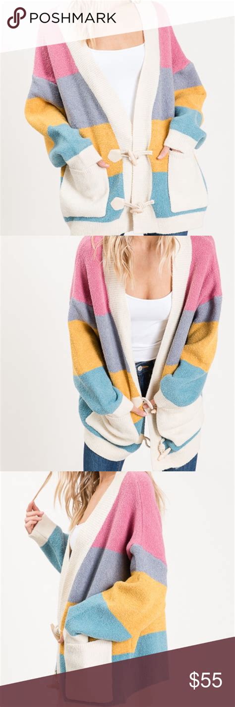 Colorblock Front Pockets Cardigan Colorblock Cardigan With Functional