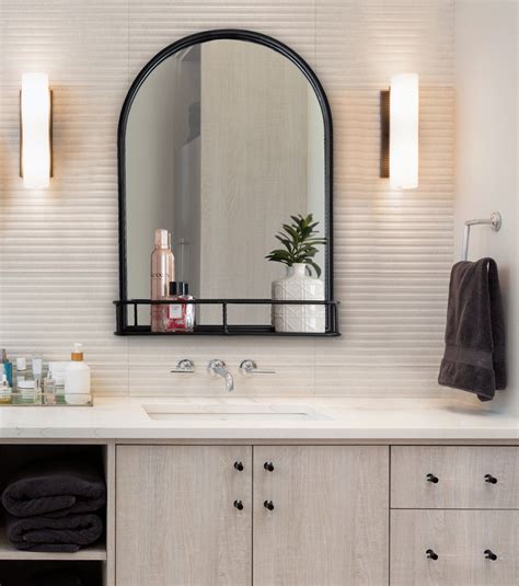 Estero Metal Framed Arch Wall Mirror With Shelf Bathroom Mirror With