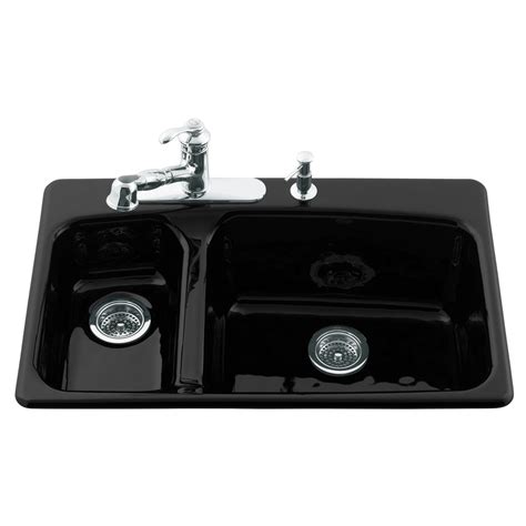 Kohler Lakefield Double Basin Drop In Enameled Cast Iron Kitchen Sink