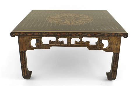 Chinese Brown Lacquered Gilt Medallion Coffee Table