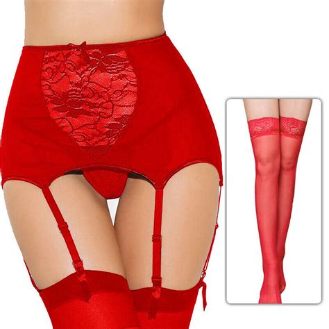 Colours And Sizes Free Postage Suspender Belt And Stockings Wide Lace Silky Ebay