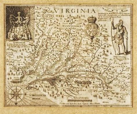 Map Of 17th Century Virginia By Captain John Smith English 1580