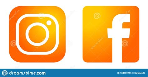 Set Of Popular Social Media Logos Icons In Orange Gold Instagram Facebook Element Vector On