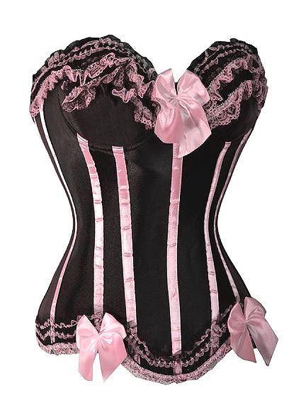 Pink And Black Lace Up Corset With Matching Thong