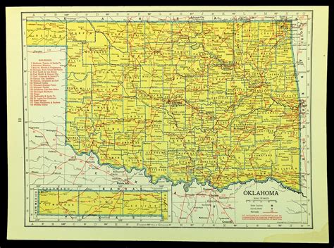 Oklahoma Map Of Oklahoma Railroad Map Vintage Wall Decor Art Etsy