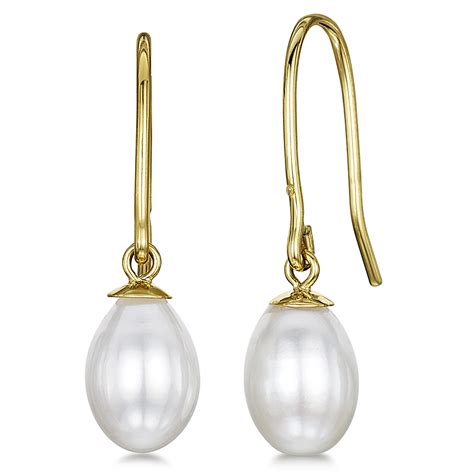 9ct Yellow Gold White Freshwater Pearl Drop Earring 9ct Gold Earrings