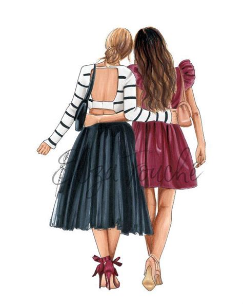 Dressed Up Friends Best Friend Print Bff Illustration Ts For