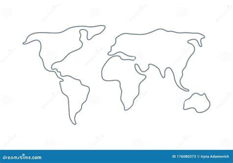 World Map Hand Drawn Simple Stylized Continents Silhouette Line
