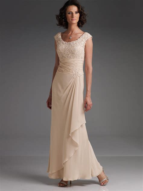 Fashion Ankle Length Maxi Champagne Lace Chiffon Mother Of The Bride