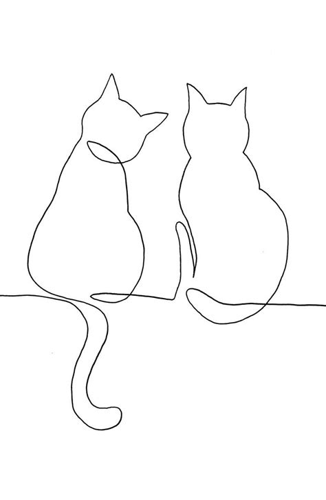 Digital Print Cats Line Drawing Line Art One Line Cats Etsy 猫のタトゥー