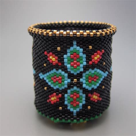 Flower Pattern Beaded Basket Collectible Bead Art Seed