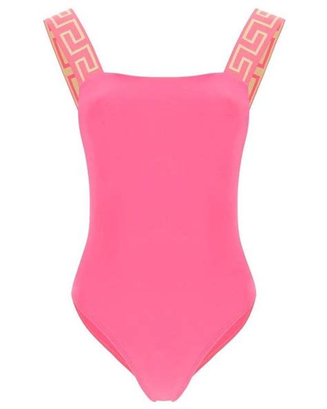 Versace Synthetic Greca Border One Piece Swimsuit In Pink Lyst