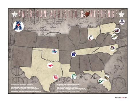 Aac College Football Stadiums Teams Location Tracking Map Etsy