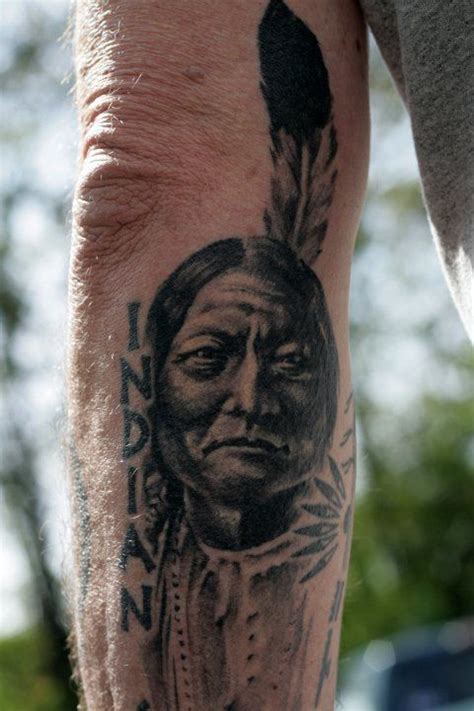 Realistic Native American Portrait Tattoo On Forearm Tattoosso