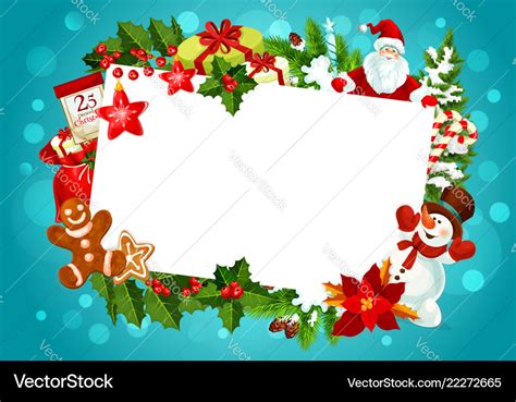 Christmas Greeting Card Empty Blank Frame Vector Image