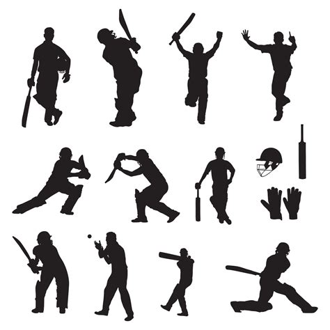 Collection De Silhouettes De Joueurs De Cricket Ensemble De