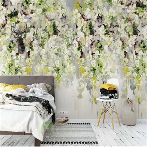 3d Nordic Modern Hand Painting Flower Wallpaper Mural Creative Art Wall