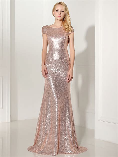 Rose Gold Sequin Open Back Maxi Bridesmaid Dress Sheinsheinside