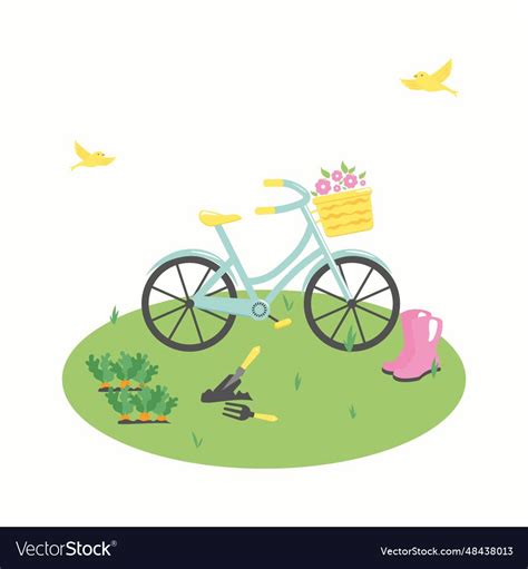 Cute Hand Drawn Bicycle With Colorful Flowers Vector Image