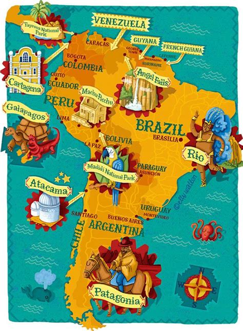 Map Showing Some Highlights Of A Trip Around South America For