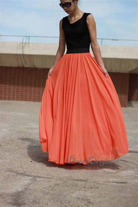 Orange Maxi Skirt Orange Floor Length Skirt Double Layered Etsy Orange Maxi Skirt Best Maxi