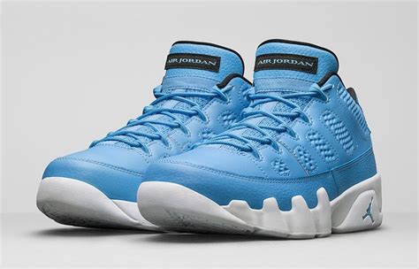Wrapping around the upper leather collars and moving along the edge of the eyelet panels are bright. The Air Jordan 9 Retro Low "University Blue" Launches This ...