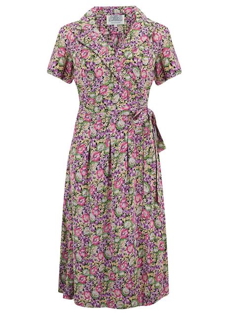Peggy 1940s Wrap Dress In Lilac Floral The Seamstress Of Bloomsbury