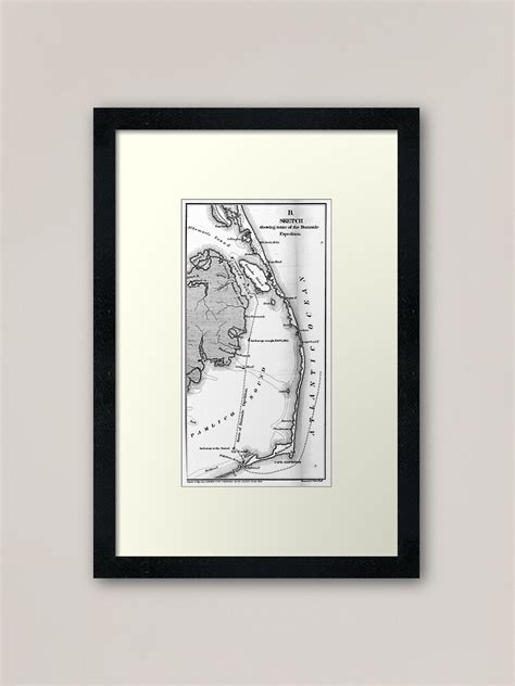 Vintage Map Of The Outer Banks 1862 Bw Framed Art Print For Sale