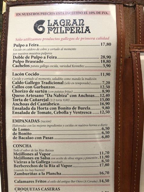 Carta Del Restaurante La Gran Pulpería Madrid Av Del Machupichu
