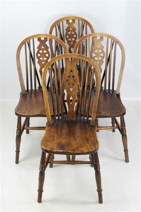 Set 4 Antique Ash And Elm Farmhouse Kitchen Chairs