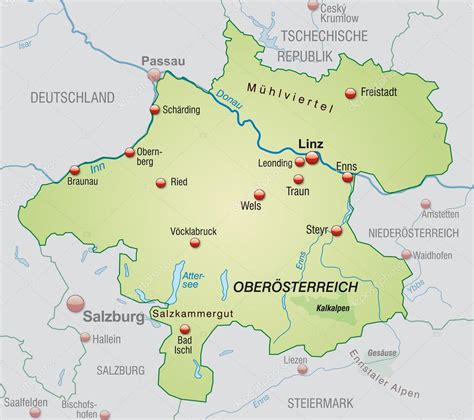 Finden sie auf der karte von österreich eine gesuchte adresse, berechnen sie die route von oder nach österreich oder lassen. Karte von Oberösterreich - Vektorgrafik: lizenzfreie ...