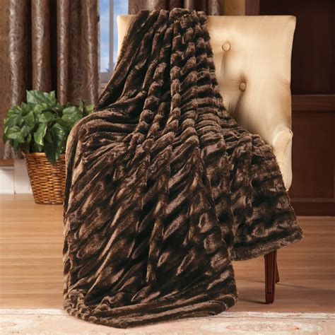 Striped Faux Mink Fur Throw Blanket Collections Etc