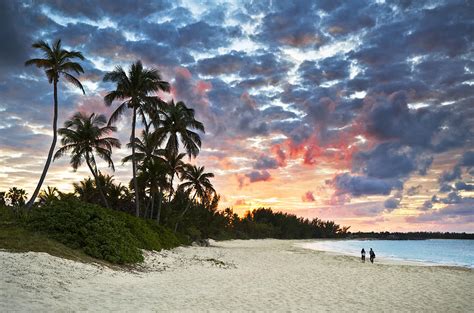 Tropical Caribbean White Sand Beach Paradise At Sunset