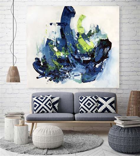 Navy Blue Original Abstract Painting On Canvas Blue Canvas Art Wall