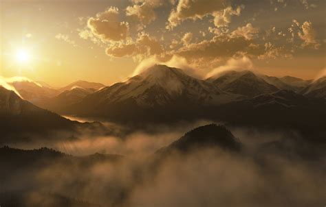 Wallpaper The Sun Clouds Mountains Fog Sunrise Morning Images For