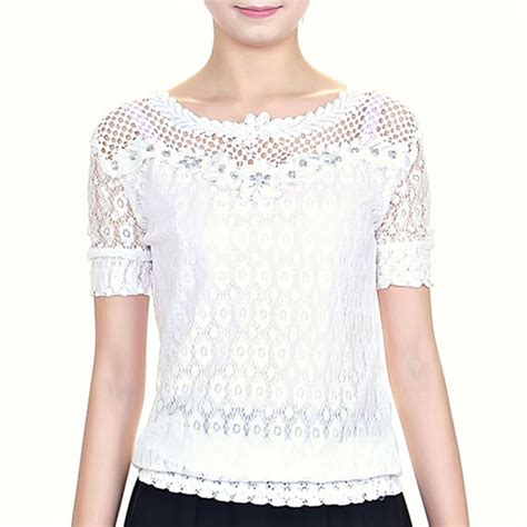 Beautiful Lace Blouses 2015 Summer Women Short Sleeved Shirts Small