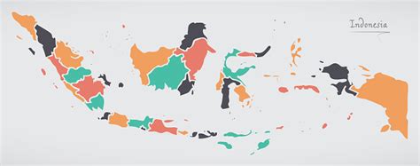 Graphics indonesia map illustration, map, blue, cloud png. Indonesia Map With States And Modern Round Shapes Stock ...